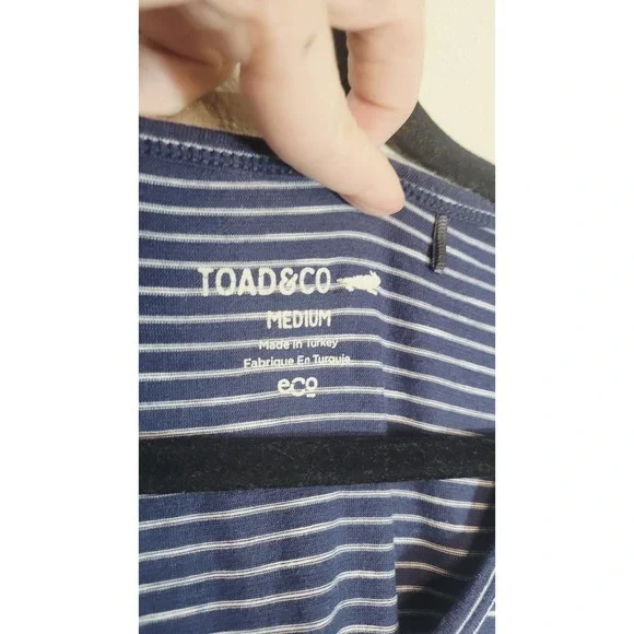 Toad&Co Striped Sleeveless Midi Dress‎ Women's Medium Blue White Eco Sustainable - Picture 4 of 6